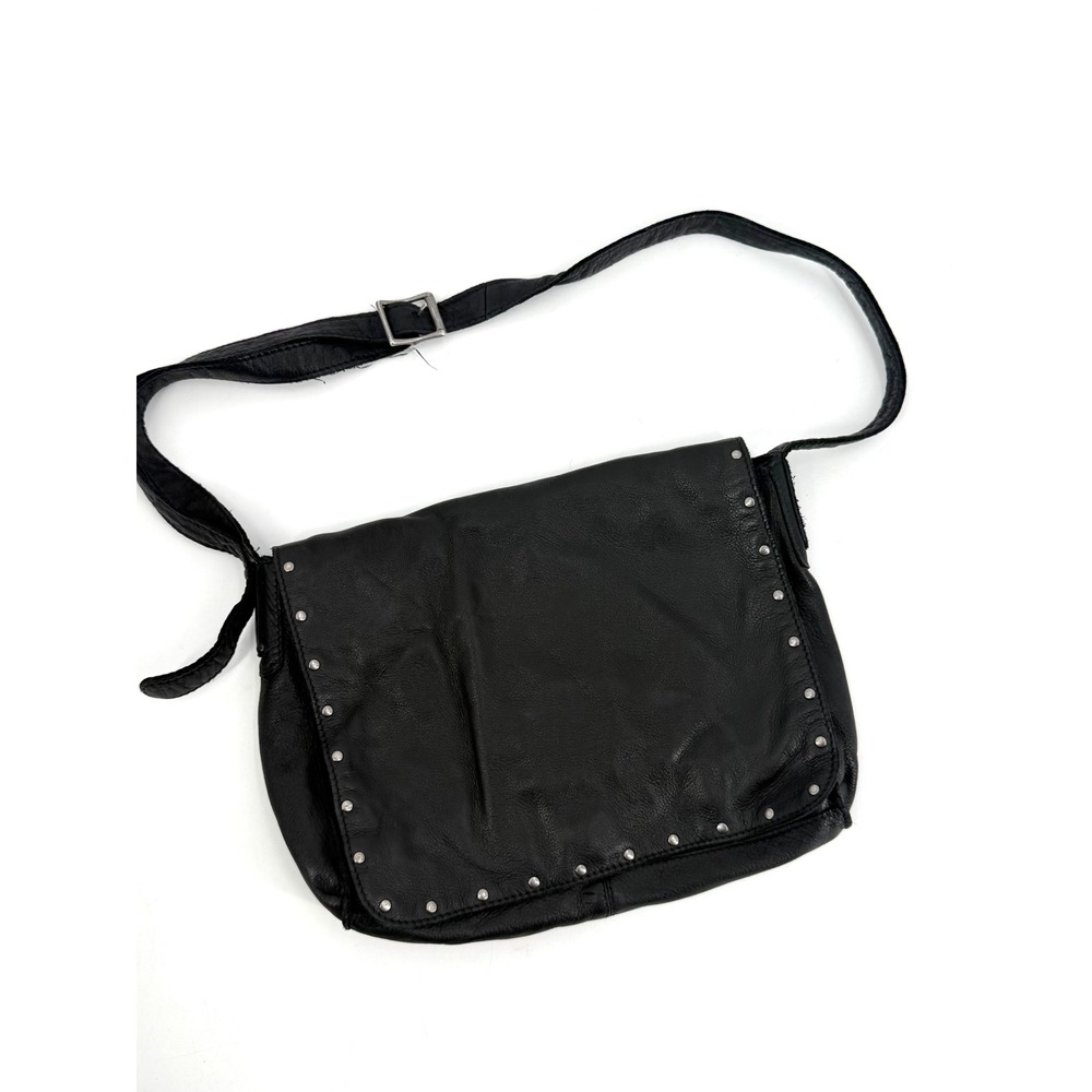 J.Jill Messenger Bag Women OS Black Leather Studded Y2K 11-H022 Grunge Aesthetic